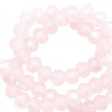 Faceted glass beads 3x2mm disc Soft pink opal-pearl shine coating